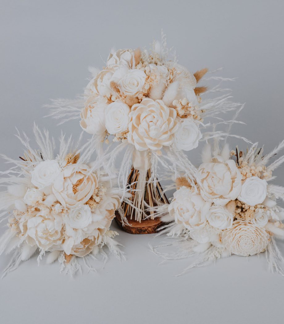 Ivory Sola Wood Flower and Preserved Roses Bouquet