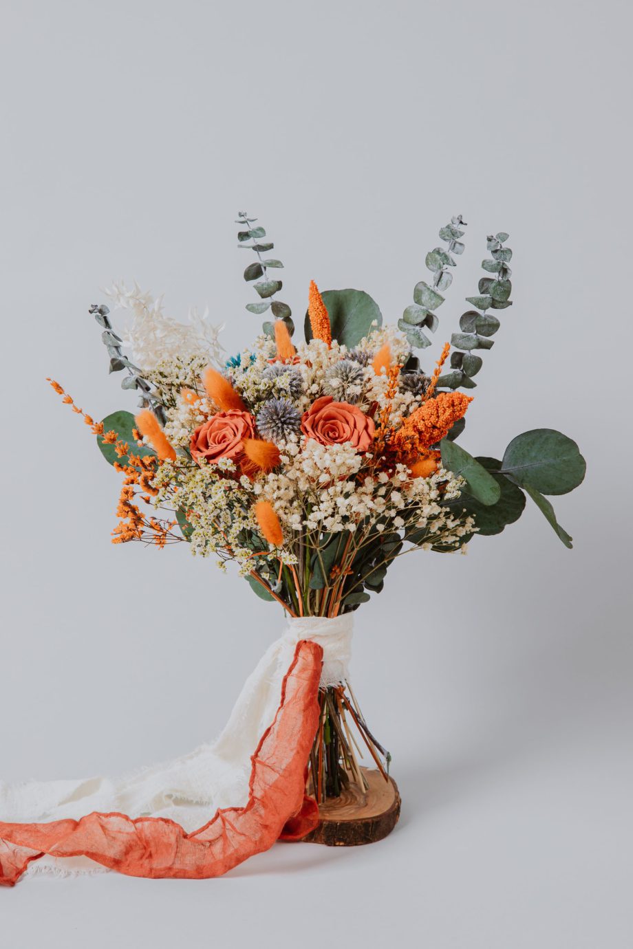 Thristle Dusty blue and Terracotta preserved roses bouquet