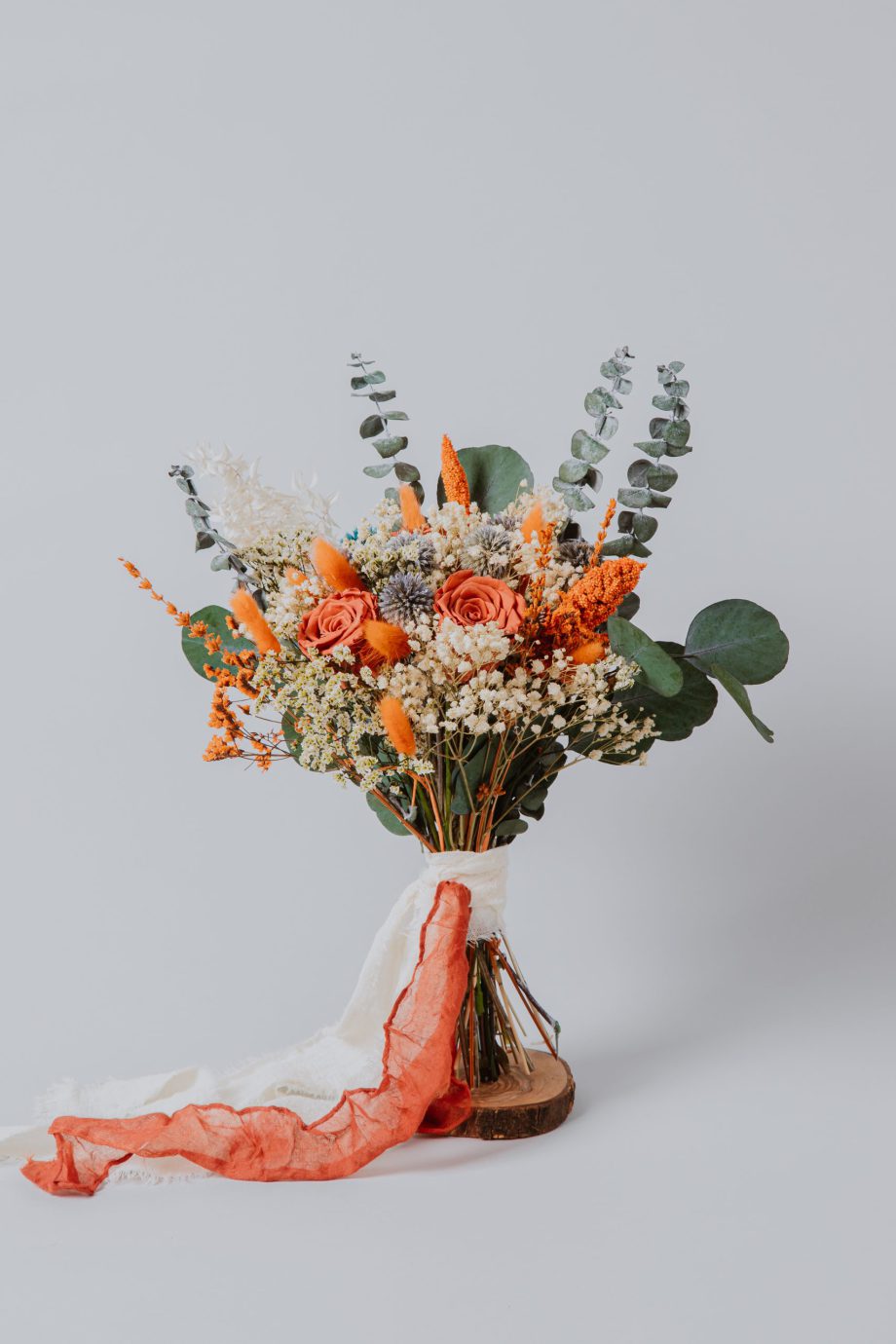 Thristle Dusty blue and Terracotta preserved roses bouquet