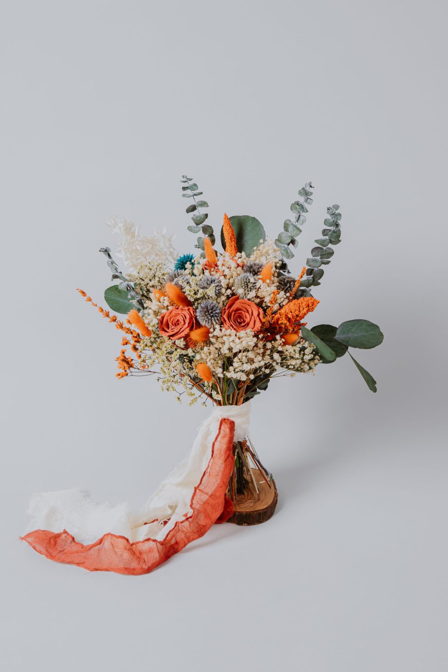 Thristle Dusty blue and Terracotta preserved roses bouquet
