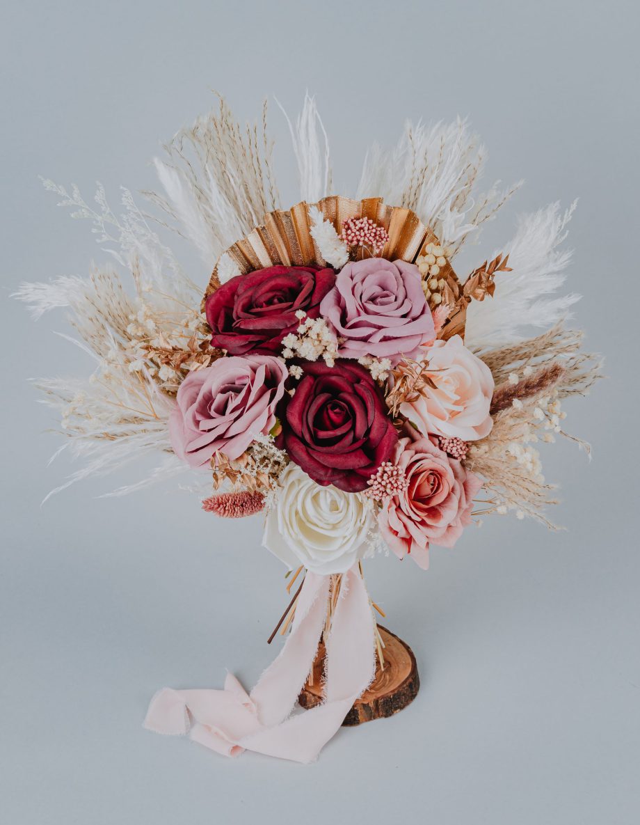 Blush Pink Mauve Burgundy Gold Boho Wedding Bouquet