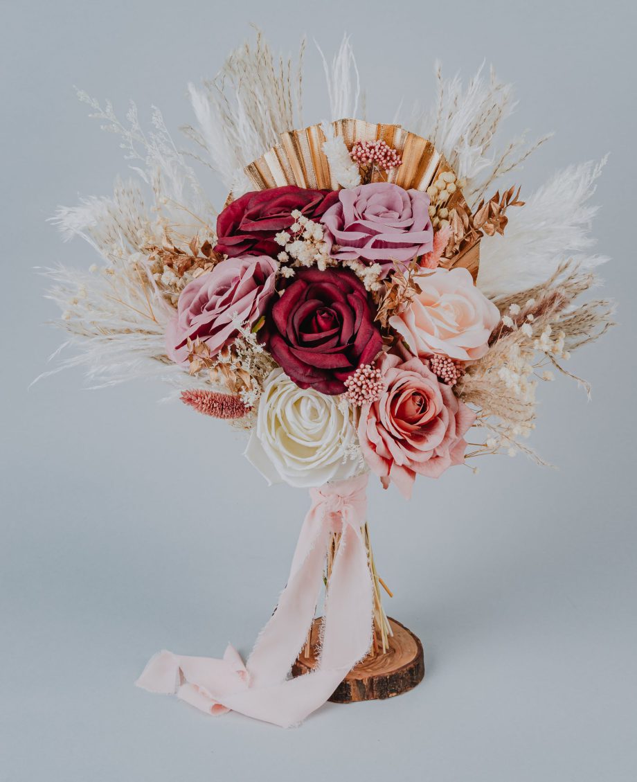 Blush Pink Mauve Burgundy Gold Boho Wedding Bouquet