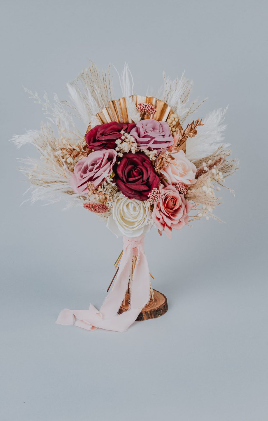 Blush Pink Mauve Burgundy Gold Boho Wedding Bouquet