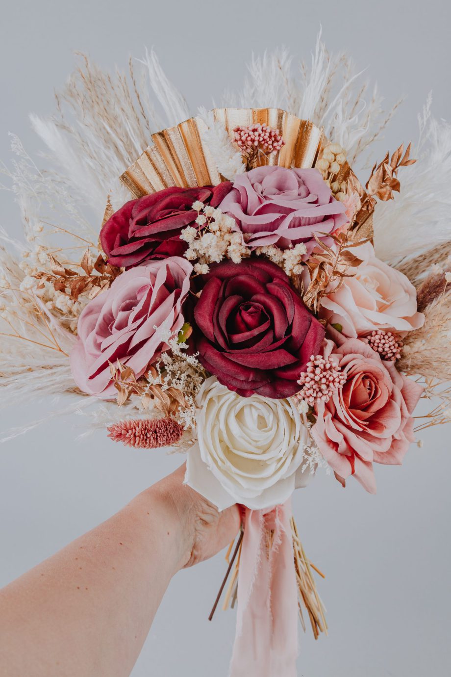 Blush Pink Mauve Burgundy Gold Boho Wedding Bouquet