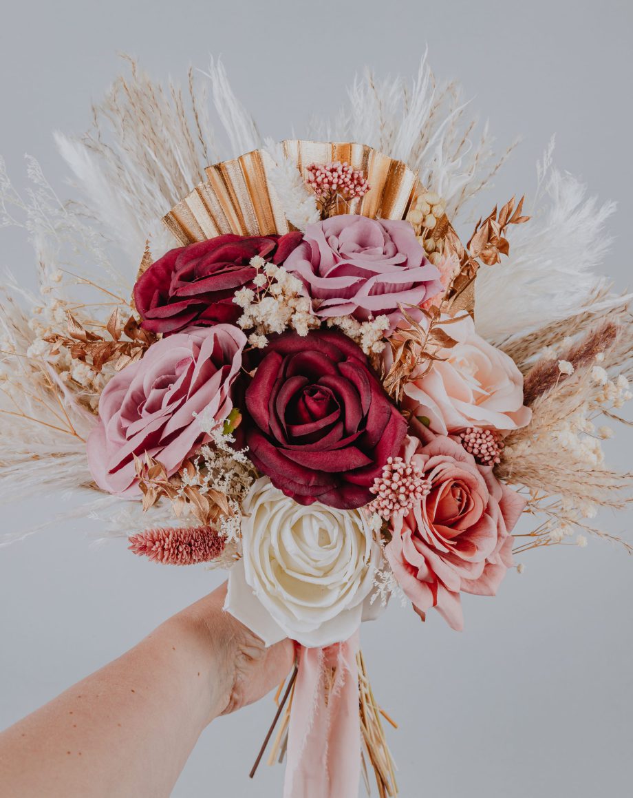 Blush Pink Mauve Burgundy Gold Boho Wedding Bouquet