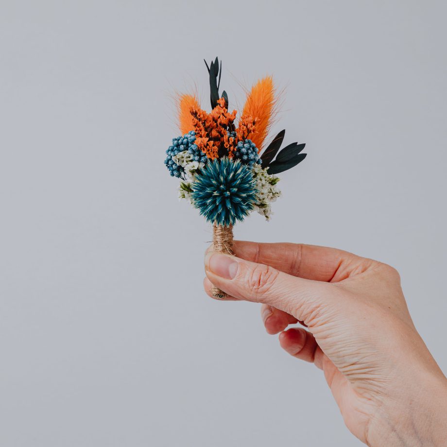 Autumn Harvest Burnt Orange and Teal Thistle Wrist Corsage