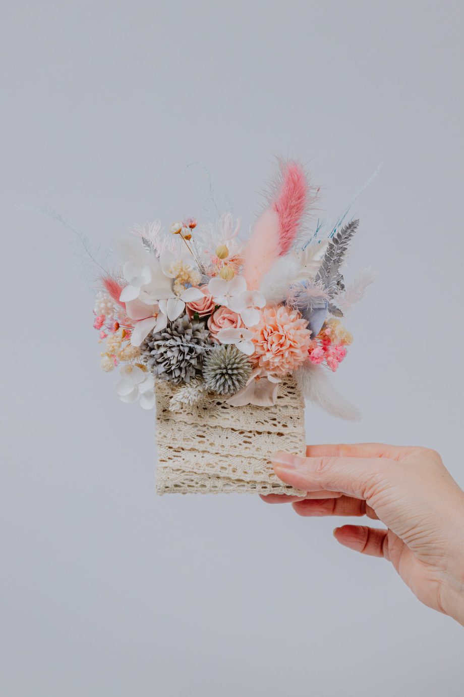 Dusty blue and Blush pink Thistle pocket boutonniere