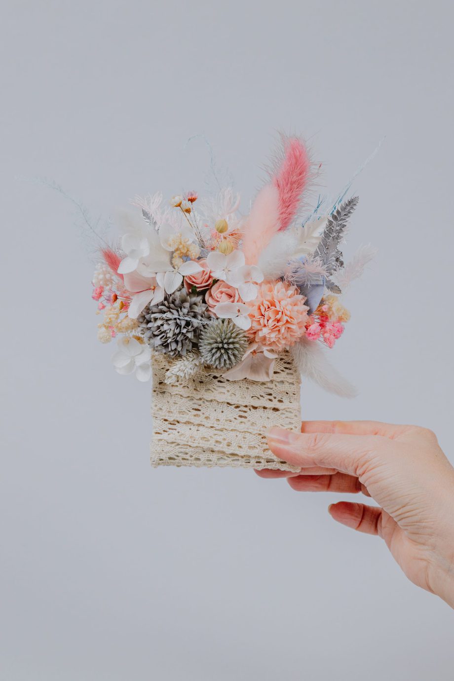 Dusty blue and Blush pink Thistle pocket boutonniere