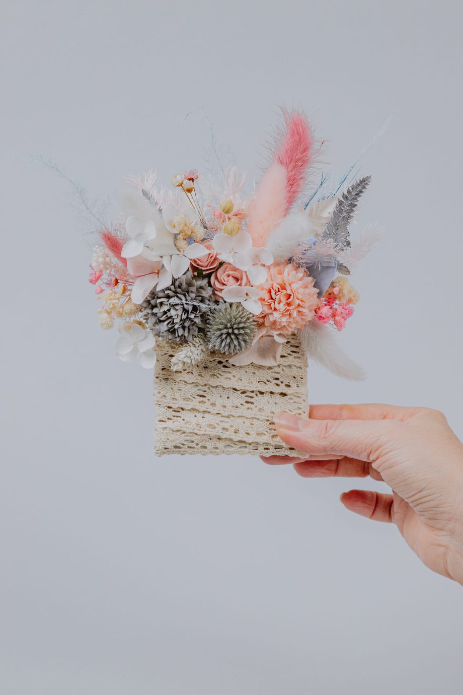 Dusty blue and Blush pink Thistle pocket boutonniere