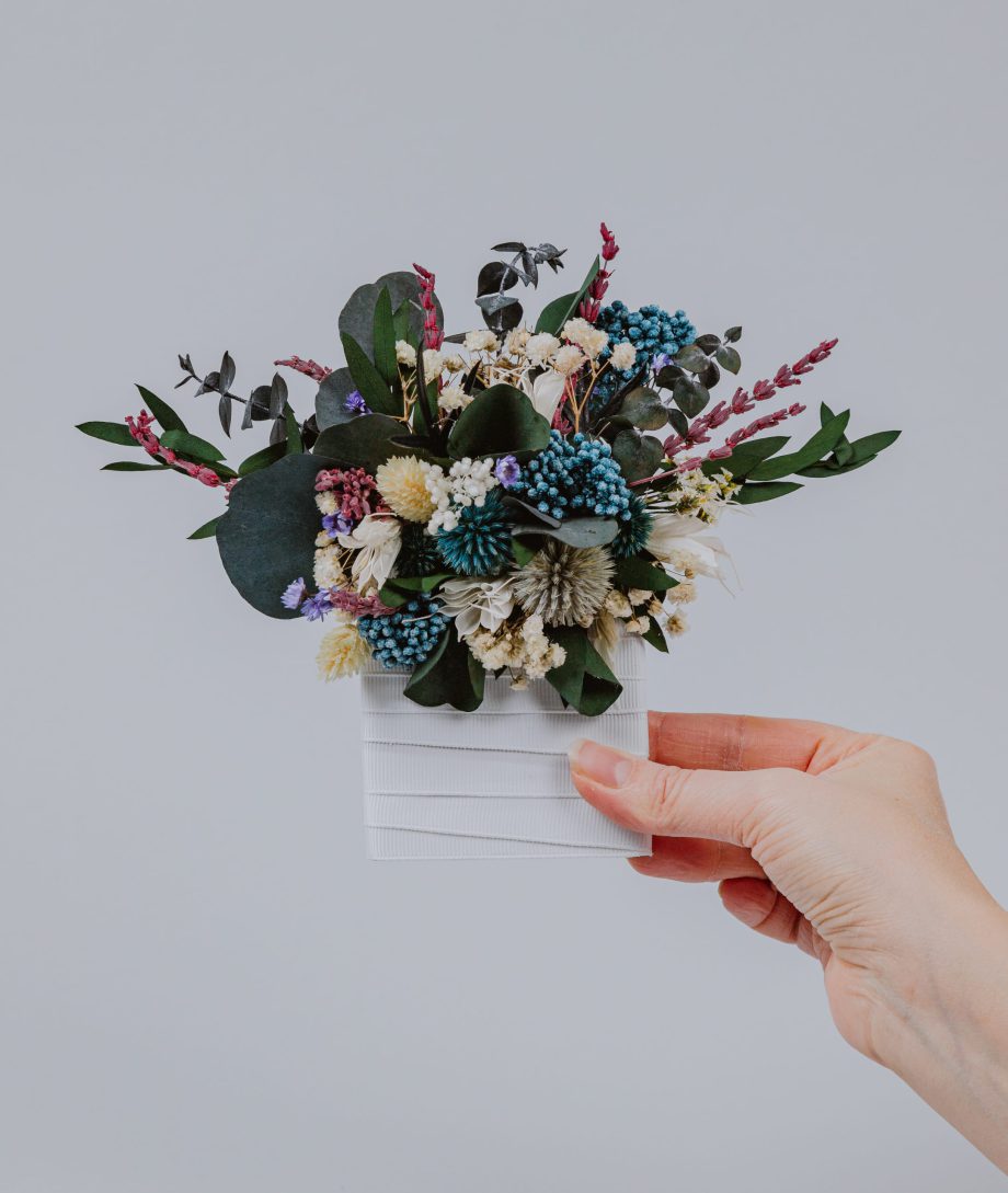 Blue Teal Thistles Dried Pocket Boutonniere