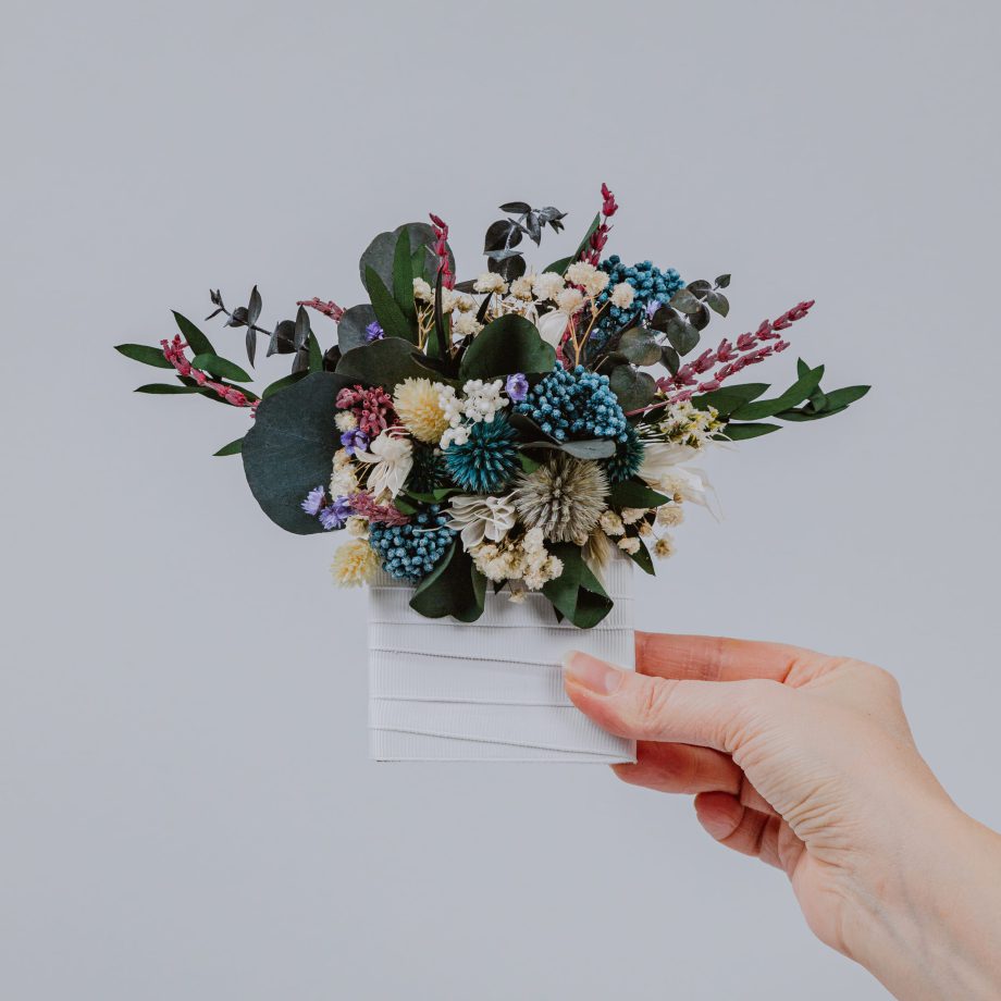 Blue Teal Thistles Dried Pocket Boutonniere