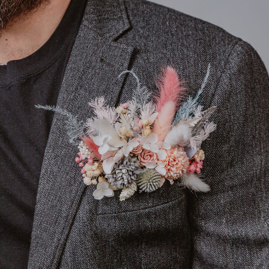Dusty blue and Blush pink Thistle pocket boutonniere