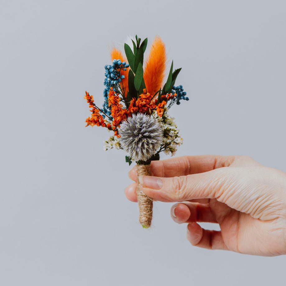 Dusty blue Burnt orange Thistle boutonniere