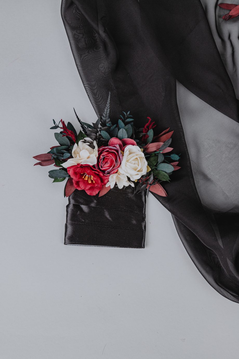 Burgundy Black Cream Ivory Floral Pocket Boutonniere