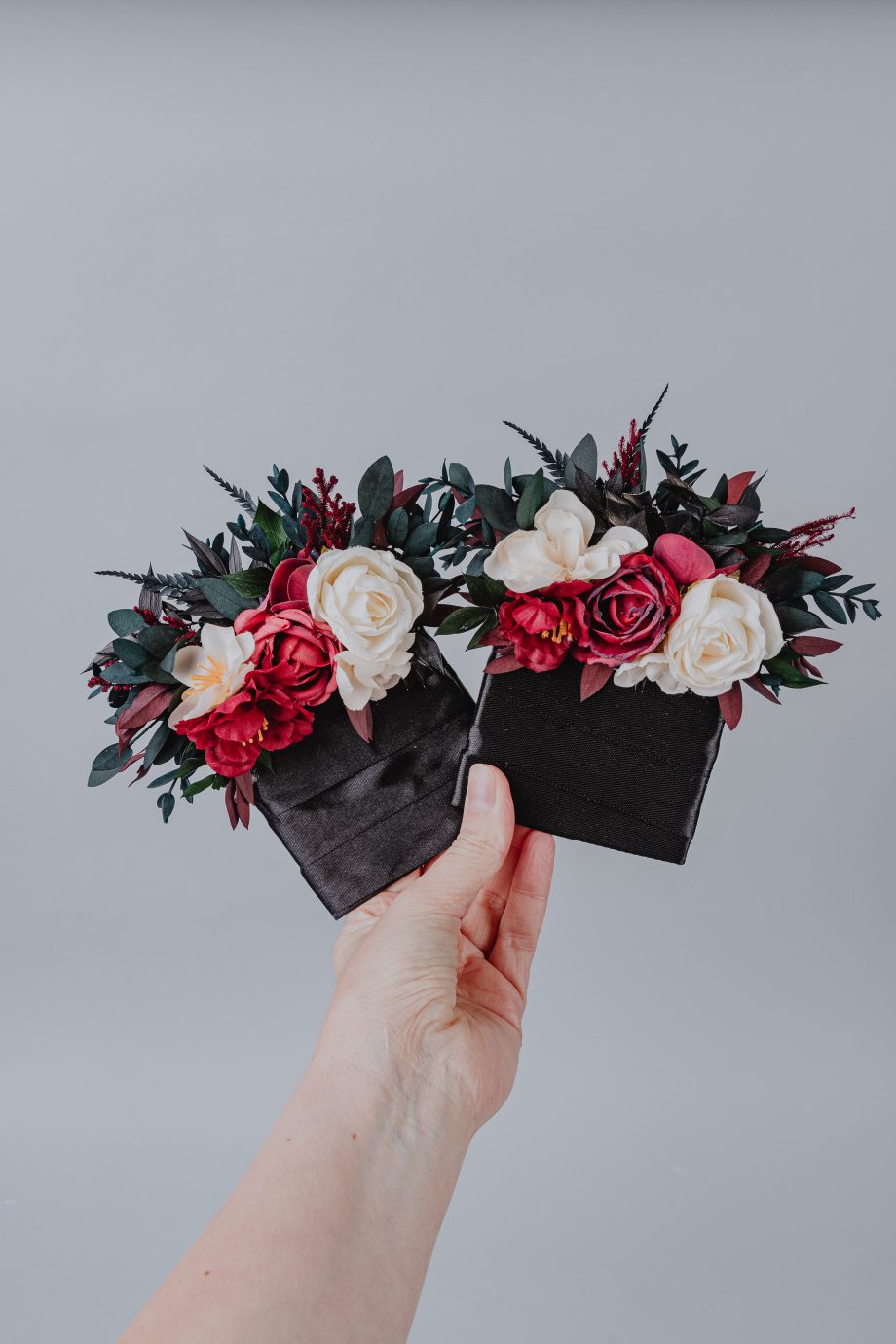 Burgundy Black Cream Ivory Floral Pocket Boutonniere