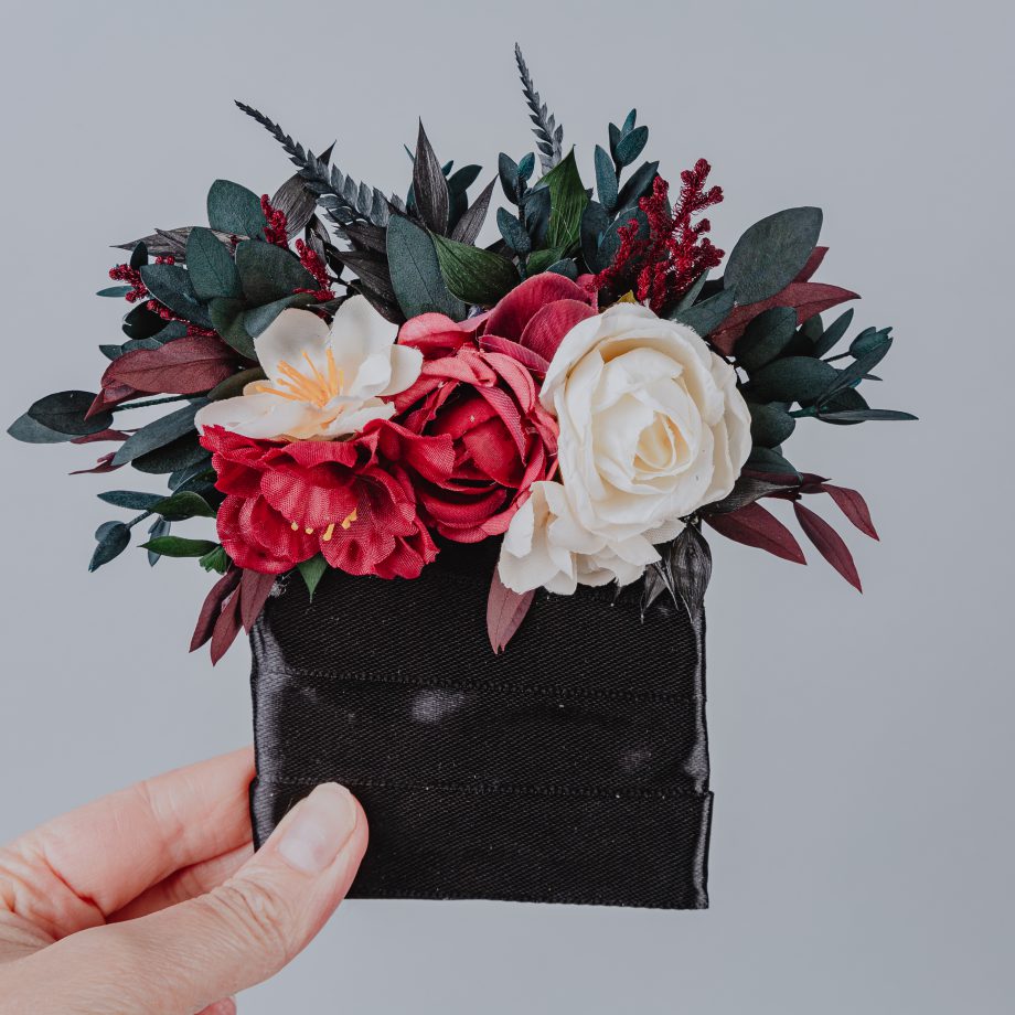 Burgundy Black Cream Ivory Floral Pocket Boutonniere