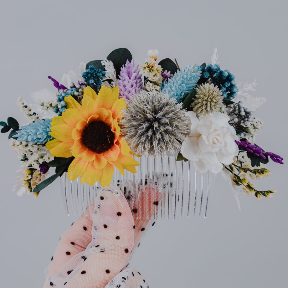 Rustic Sunflower Lavender Floral Hair Comb
