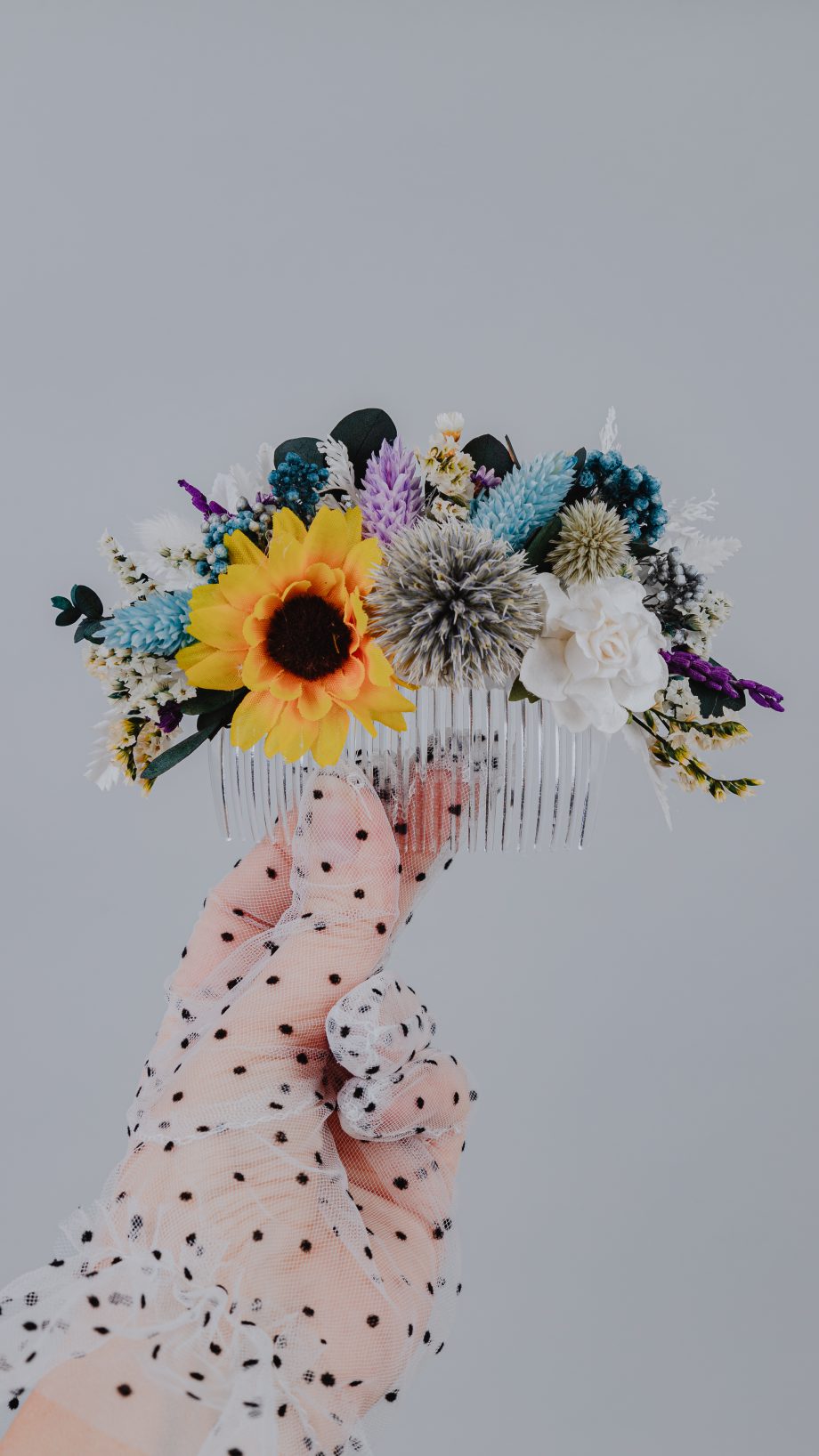 Rustic Sunflower Lavender Floral Hair Comb