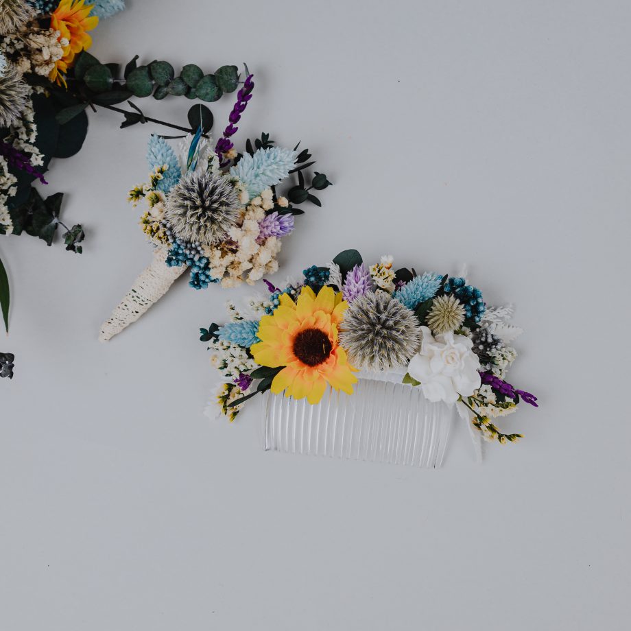 Rustic Sunflower Lavender Floral Hair Comb