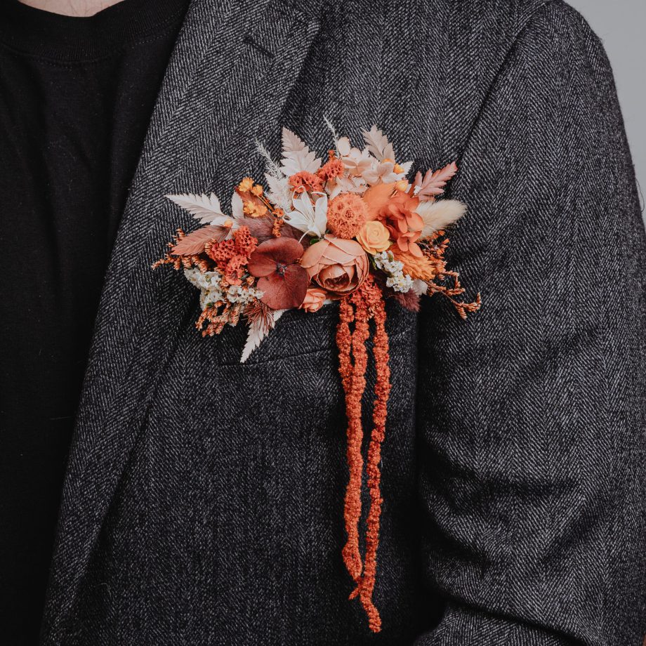 Burnt Orange Terracotta Amaranth pocket boutonniere