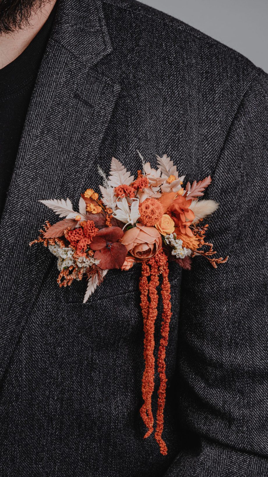 Burnt Orange Terracotta Amaranth pocket boutonniere
