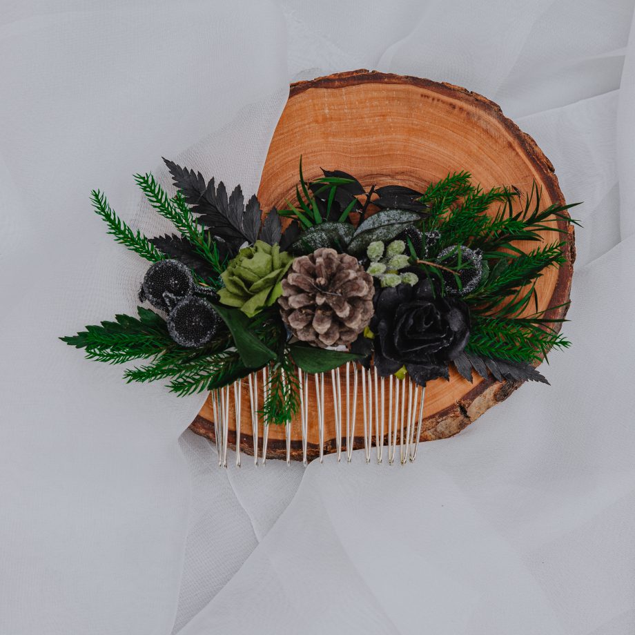 Forest Green and Black Hair Comb