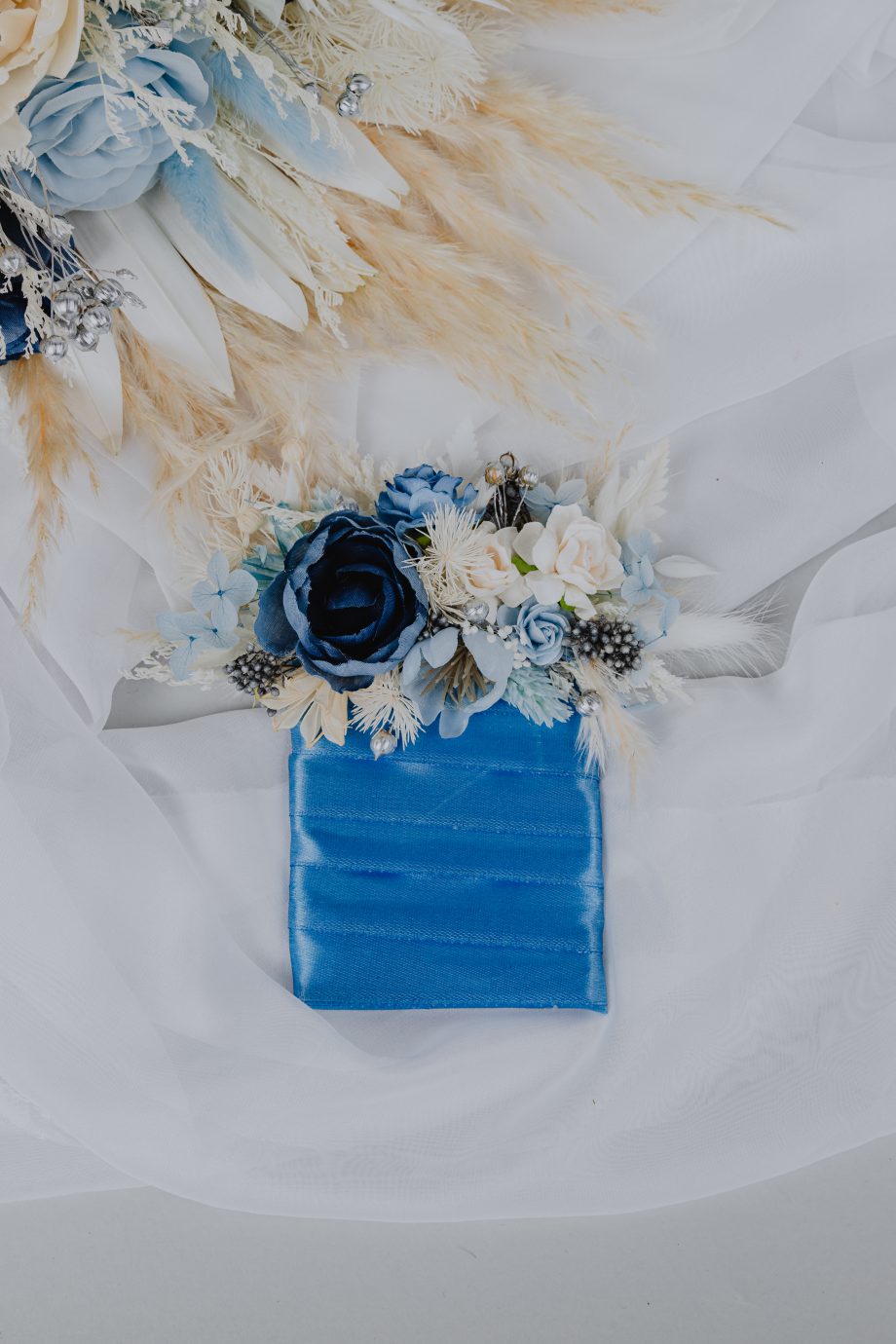 Blue and Silver Pocket Boutonniere/Frosty Floral Groom Pin