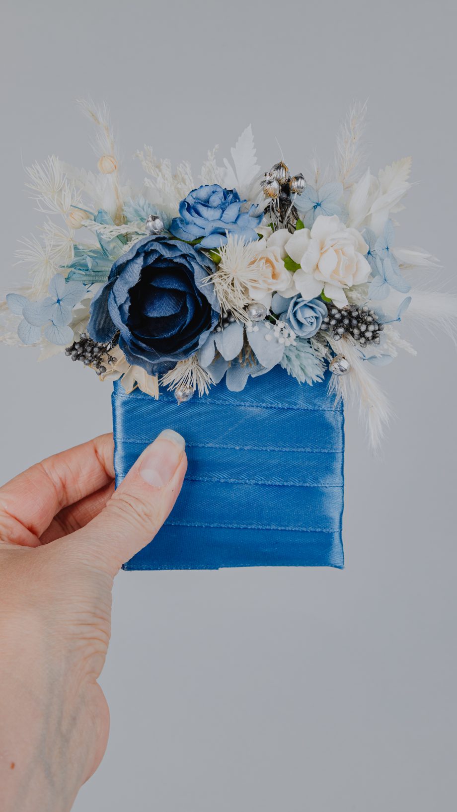 Blue and Silver Pocket Boutonniere/Frosty Floral Groom Pin
