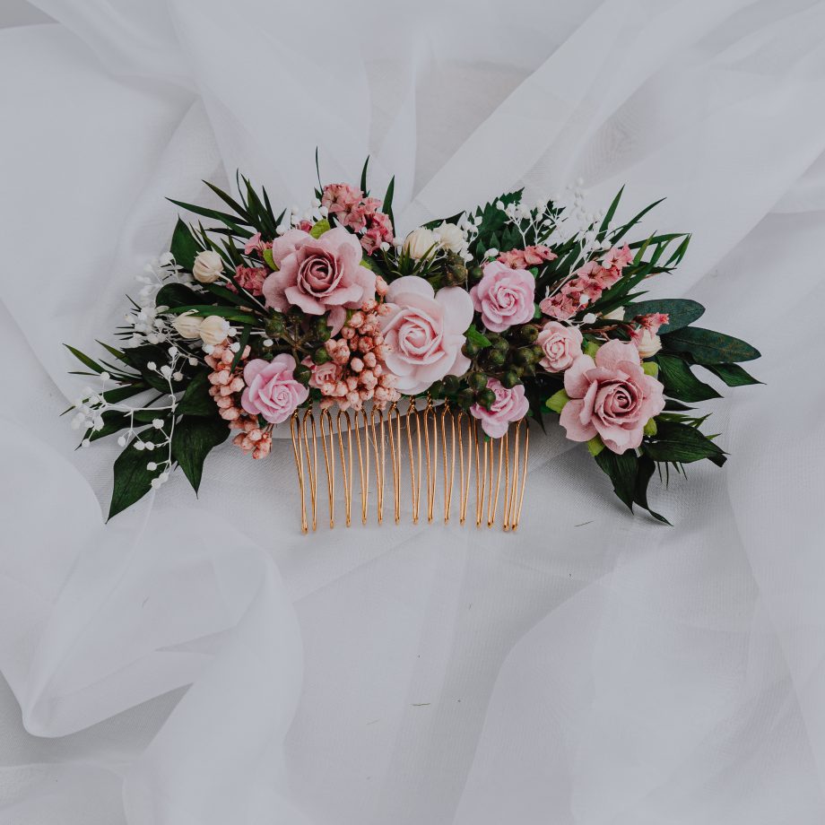 Blush Pink Floral Hair Comb