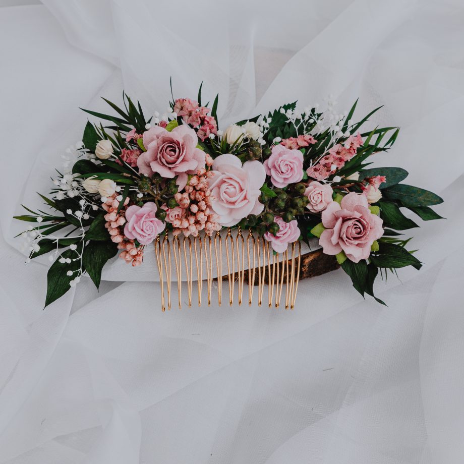 Blush Pink Floral Hair Comb