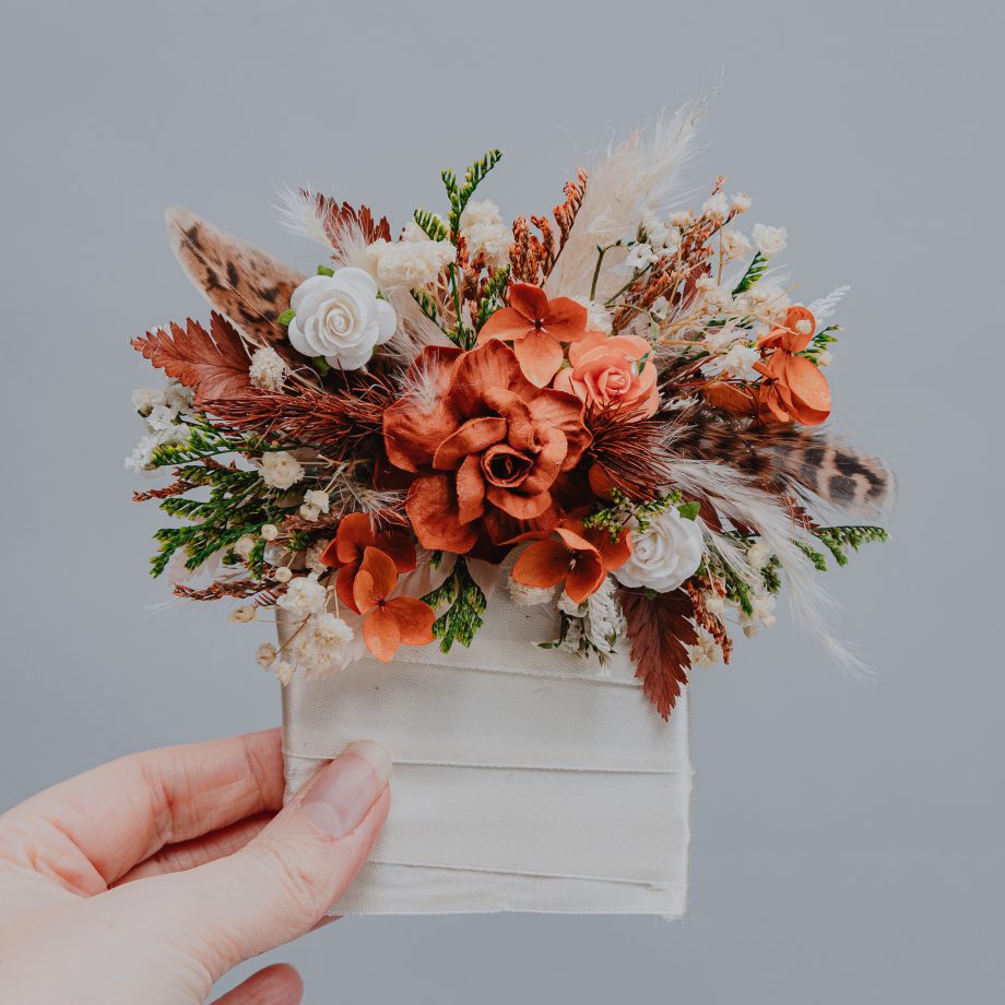 Terracotta Pocket Boutonniere with Feather