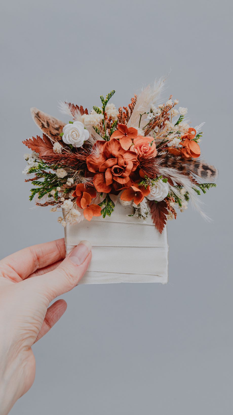 Terracotta Pocket Boutonniere with Feather