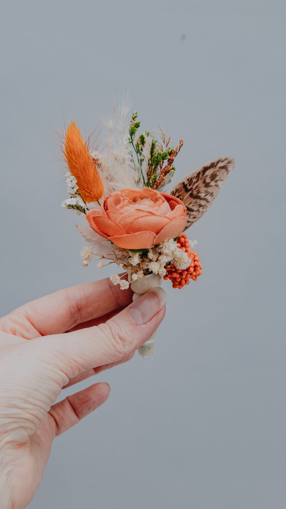 Terracotta Pocket Boutonniere with Feather